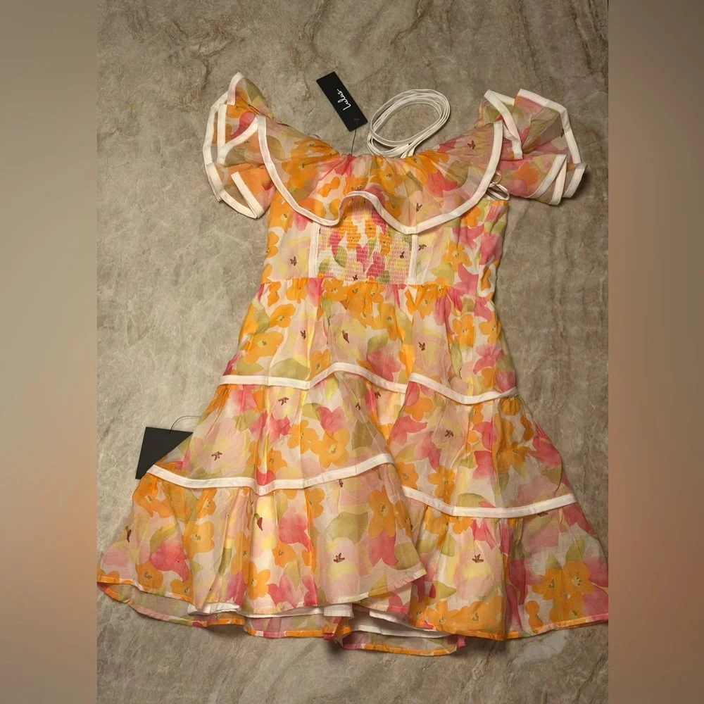 Lulus | NWT Ivory Floral Halter Cold-Shoulder Mini Dress - Picture 4 of 4